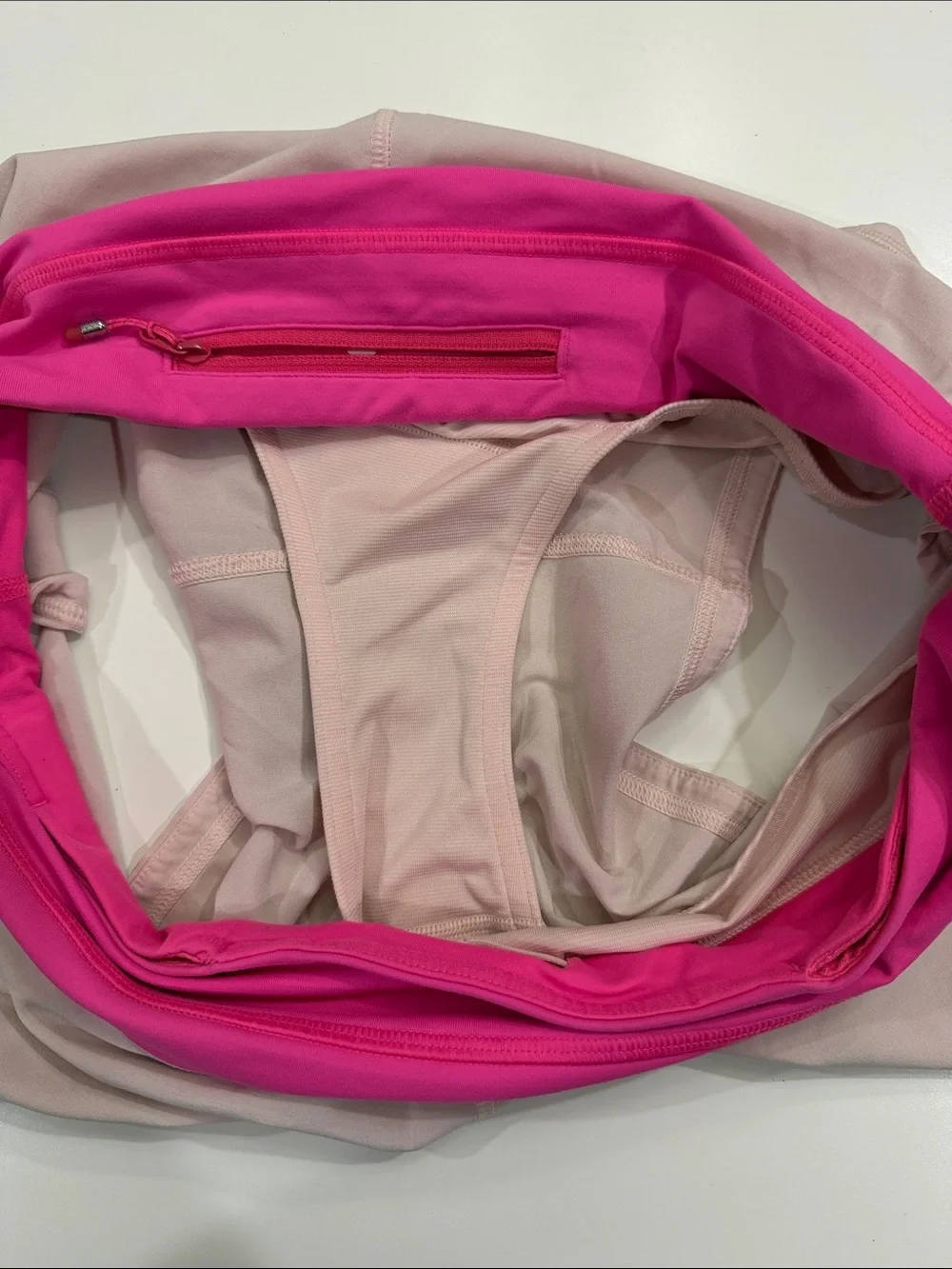 Lululemon Women's Light Pink Active Shorts with Hot Pink Waistband